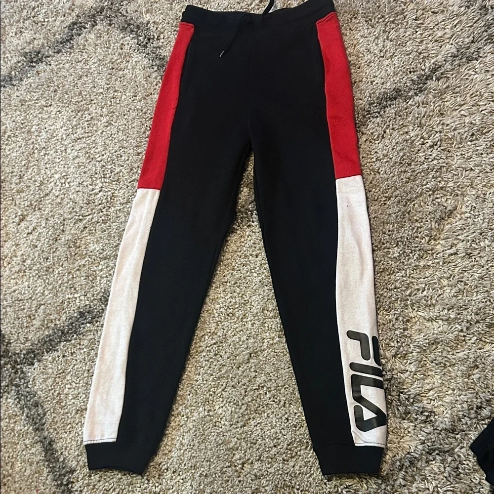 FILA red/black/white jogger pants, youth size medium 10/12